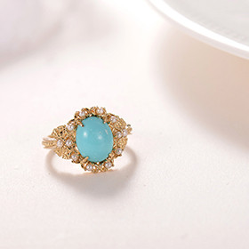 松の顔系列 日本K金 天然珍珠绿松石 戒指